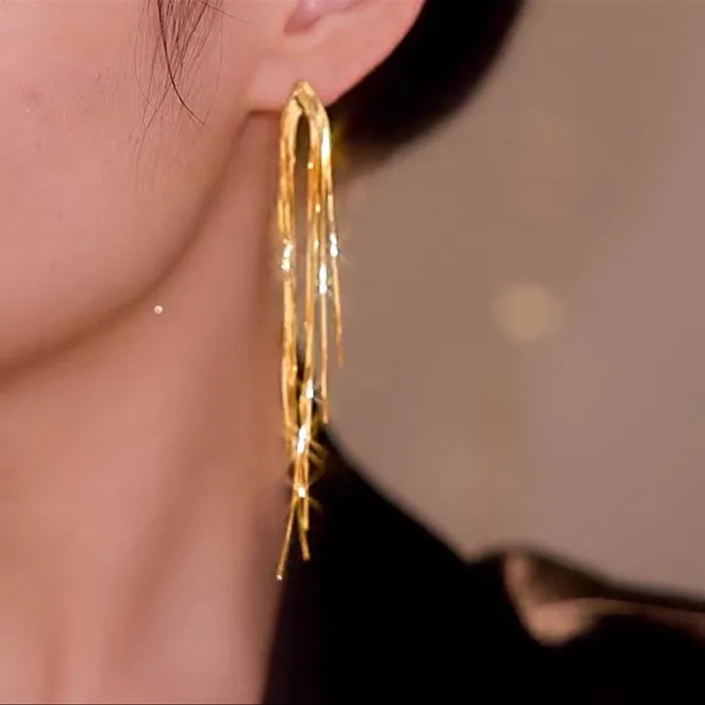 Gold Long Tassel Statement Earring